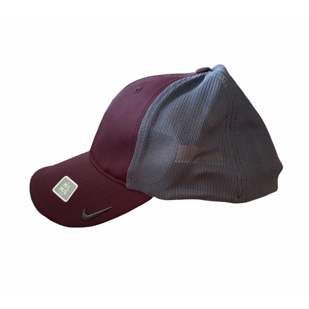 Nike Golf Hat Unisex Maroon Grey Flex Fit Dri-FIT Cap Adjustable Canvas Swoosh